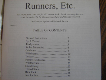 RUNNERS, Etc. by Kathryn Squibb and Deborah Jacobs. published by Gathering Friends Quilt Shop. softcover book. $15.