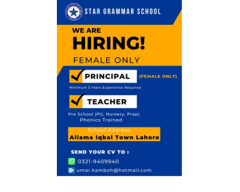 Female Staff Required For Star Grammar School Lahore