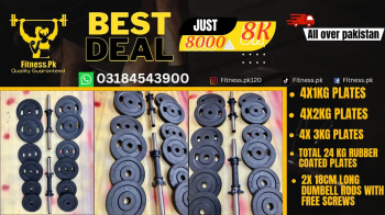 Home gym setup / dumbbell rods / plates / rubber coated plates