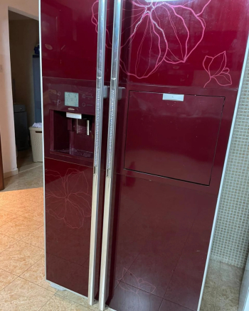 LG SWAROVSKI Maroon flower design side by side fridge and freezer 621L