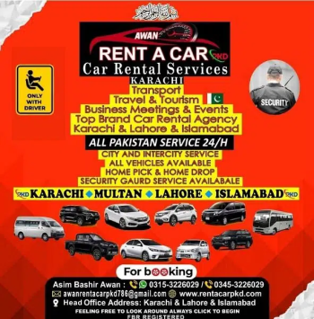 Rent a Car Service/Car Rental Service/To All Pakistan services 24/7)