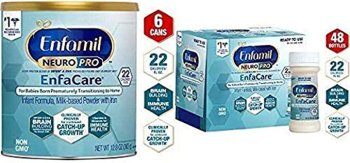Enfamil NeuroPro EnfaCare Premature Baby Formula Milk Powder Cans 12.8 Oz. (Pack of 6) and EnfaCare Ready-to-Feed Premature Baby Formula Milk Nursette