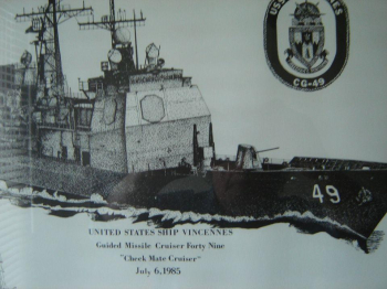 USS Vincennes CG-49 Guided Missile Cruiser. size is 16" X 24"- professionally framed. historically significant.