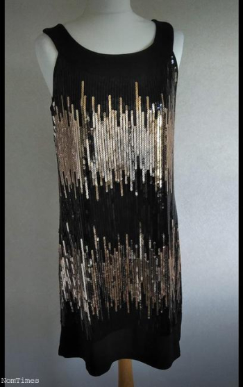 Gold/black Glittery Sequinned Party Dress, Size 12
