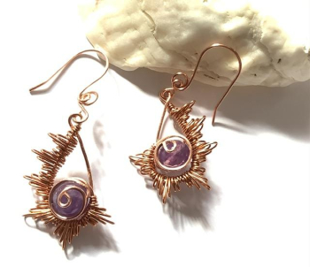 Gold Sun Burst Earrings with Rose Quartz