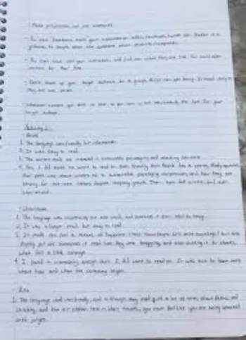 Handwriting assignment work