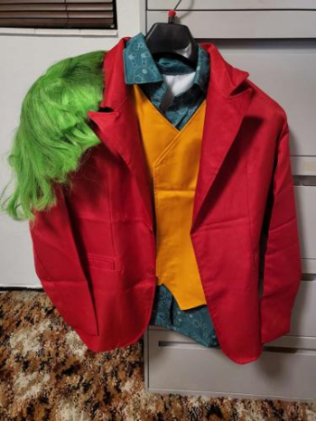 COMPLETE JOKER OUTFIT WITH A WIG IN MINT CONDTION WITH MAKEUP KIT SET