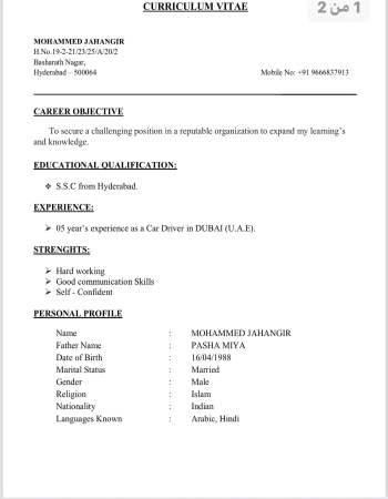 Indian Car Driver looking for Job