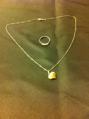 Gold necklace with heart and gold ring with diamonds, Certificate for sale in Santa Fe, New Mexico