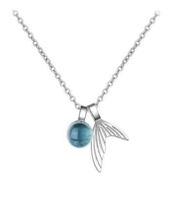 سنسال عقد قلادة حورية البحر من الفضة الاسترلينية 925 و حجر البحر الكريستالي