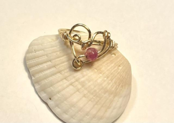 Wire Wrap Heart Ring with Gemstone Bead
