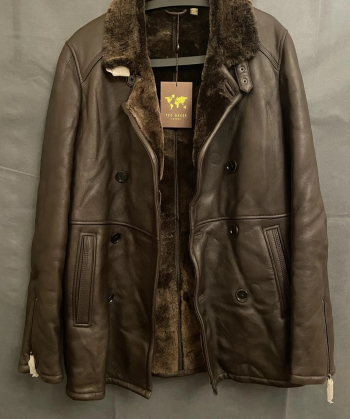 Ted Baker Men's Brown Deluxe Shearling Leather Pea Coat Ted Baker Deluxe Shearling Leather Pea Coat